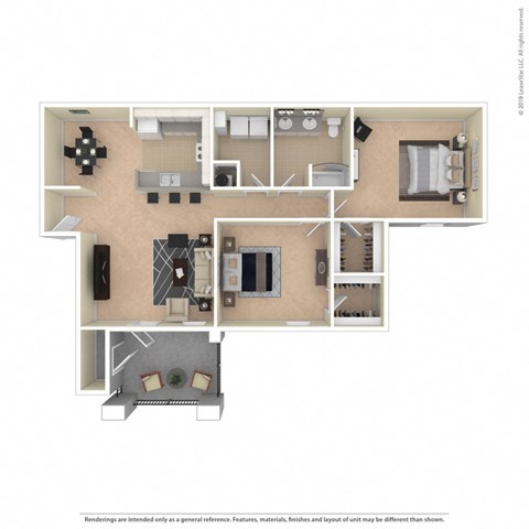 A two bedroom, 1 bathroom floorplan